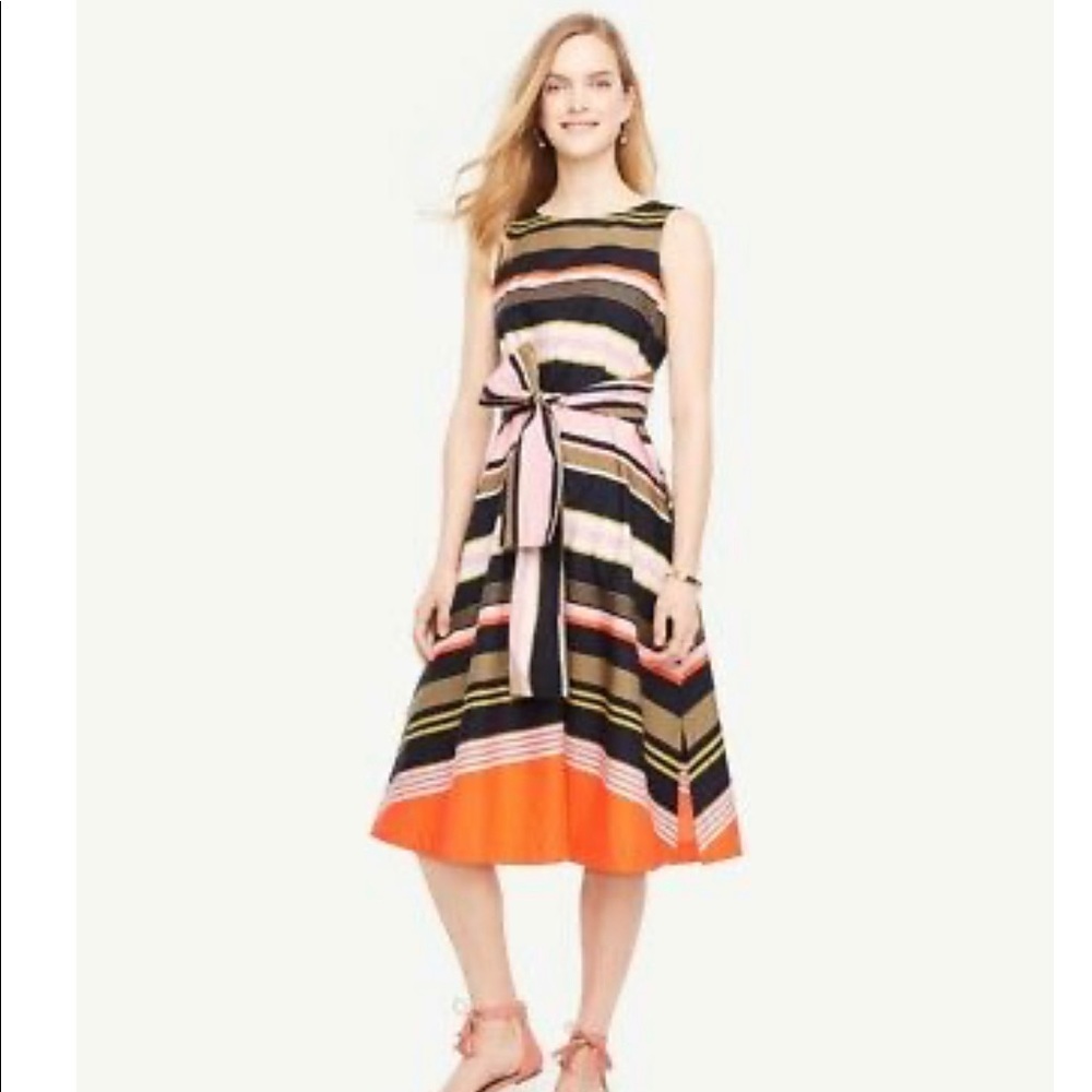 Ann Taylor Striped Sleeveless Belted Dress